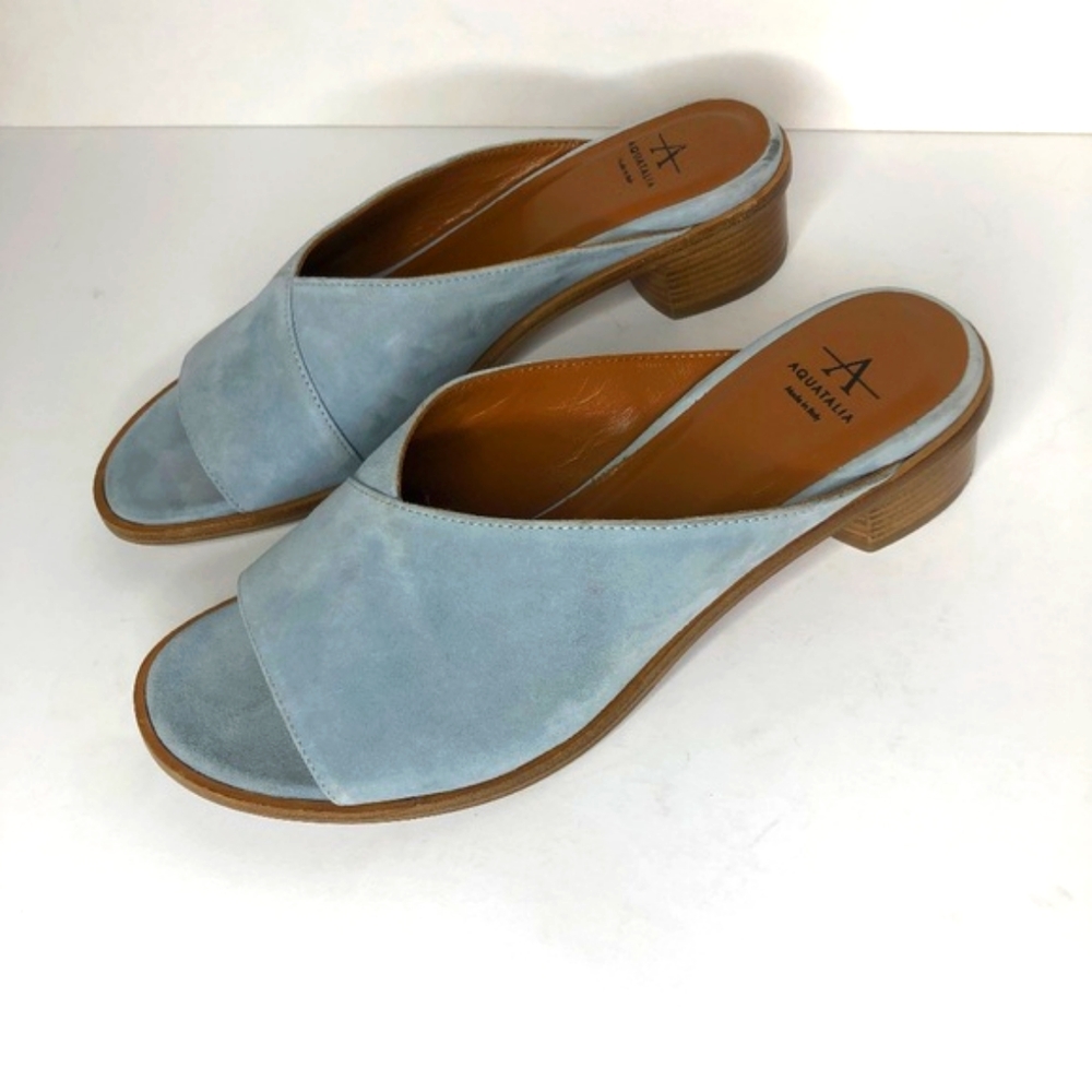 Aquatalia Powder Blue Suede Open-Toe Slide Mules